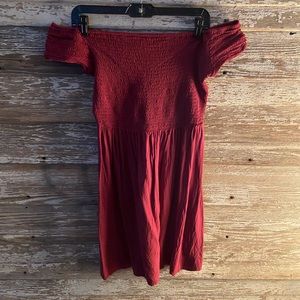 Maroon off the shoulder dress